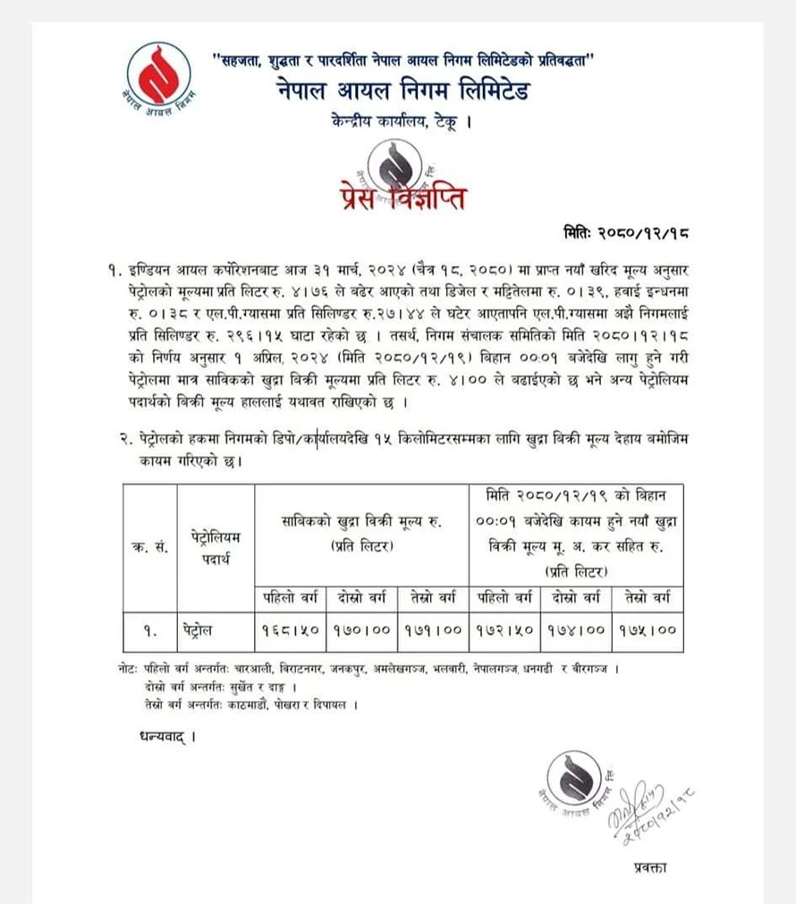 चार रुपैयाँले बढ्यो पेट्रोलको मुल्य 2 Nepal oil nigam