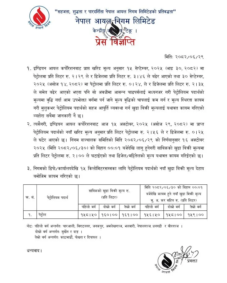 घट्यो पेट्रोलको मूल्य, डिजेल र मट्टीतेल यथावत् 2 Petrol