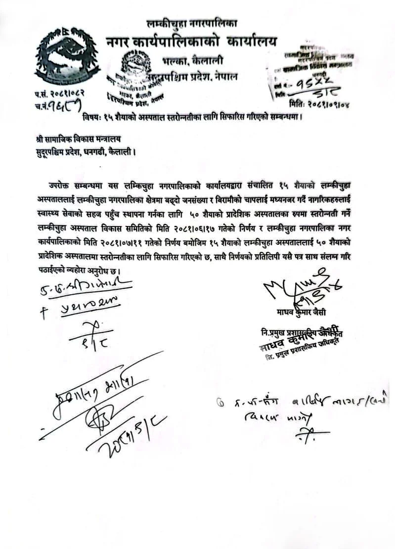 लम्कीचुहा प्रादेशिक अस्पताल विवाद : कसरी सुरु भयो अस्पताल स्तरोन्नतिको प्रक्रिया? 5 lc letter 2082090401